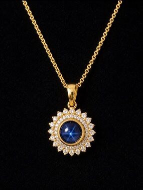 Gorgeous Vintage CZ Diamond Blue Star Sapphire Necklace